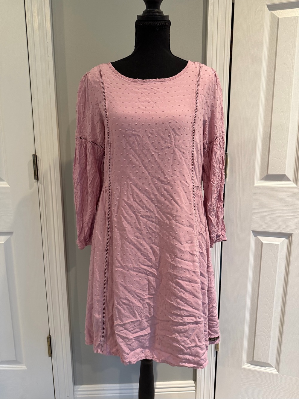 Matilda Jane Pink Swiss Dot Midi Dress with Lace Insets